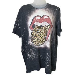 The Rolling Stones Band Tee Gray T-Shirt Size XXL Leopard Tongue Bleach Thrashed